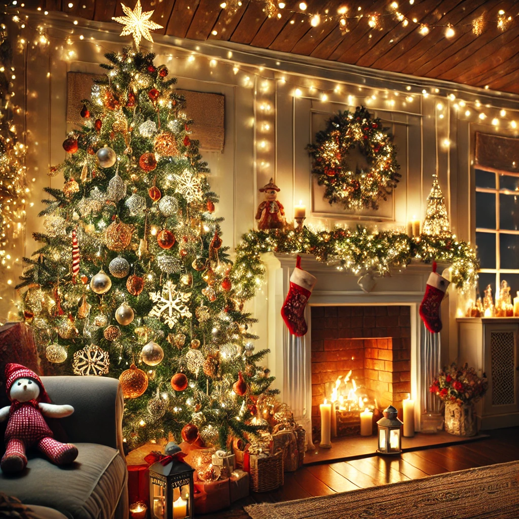 Cozy Christmas Living Room Glowing with Festive Lights and Warmth - 03