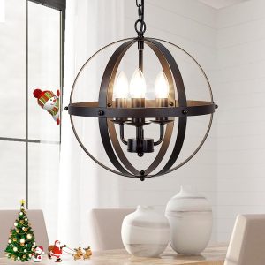 Vintage Pendant Hanging Light Fixture with Metal Spherical Shade 1